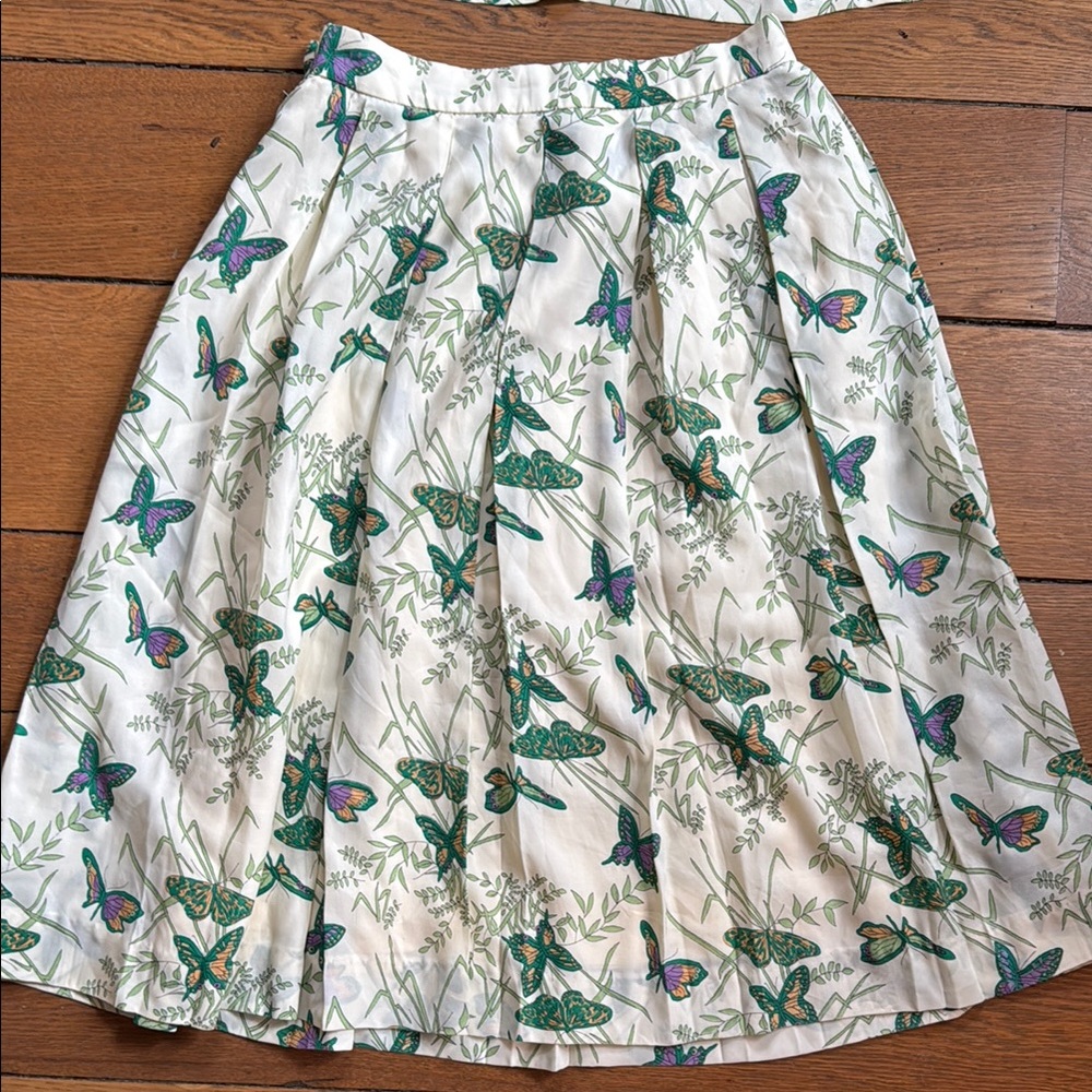 Vintage 2 Piece Butterfly Print Skirt Blouse Dress Button Up Size 6 Novelty - Picture 3 of 9